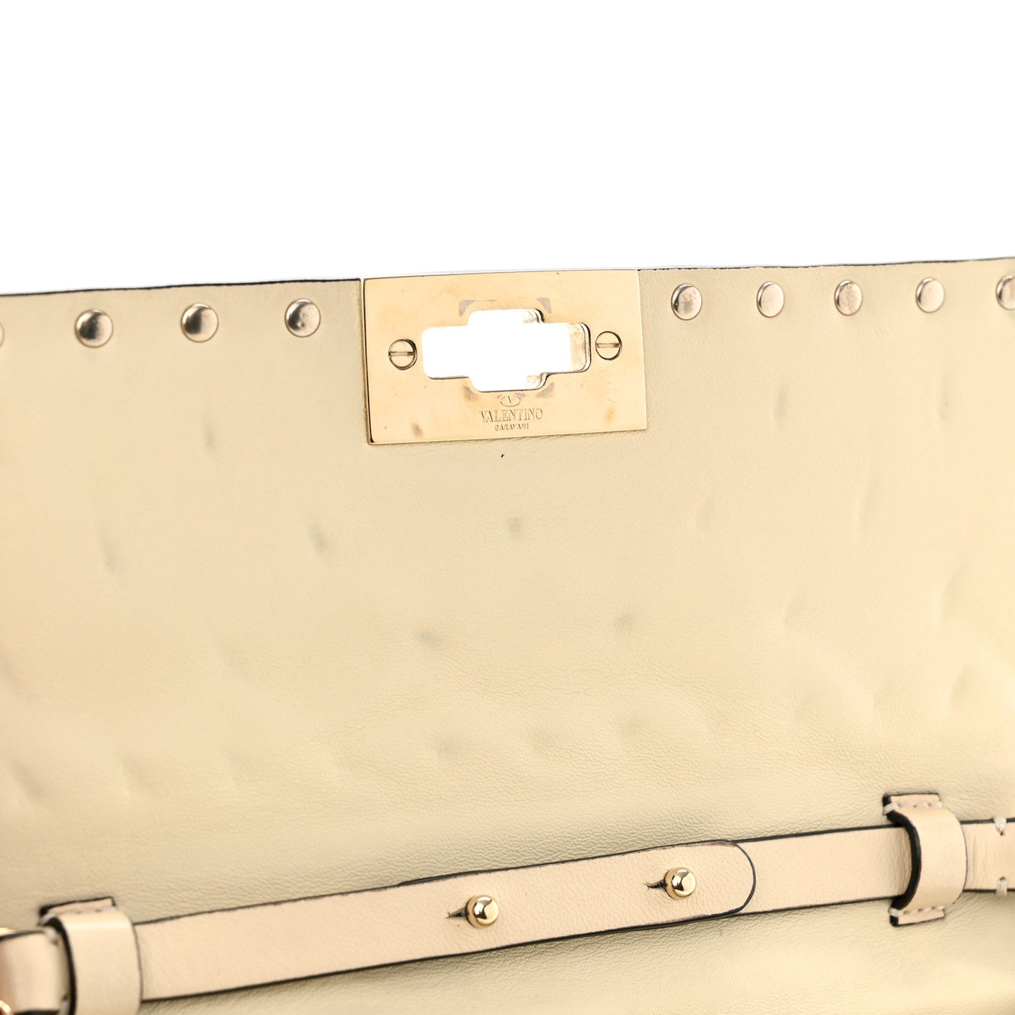 Nappa Rockstud Spike Wallet on Chain Light Ivory