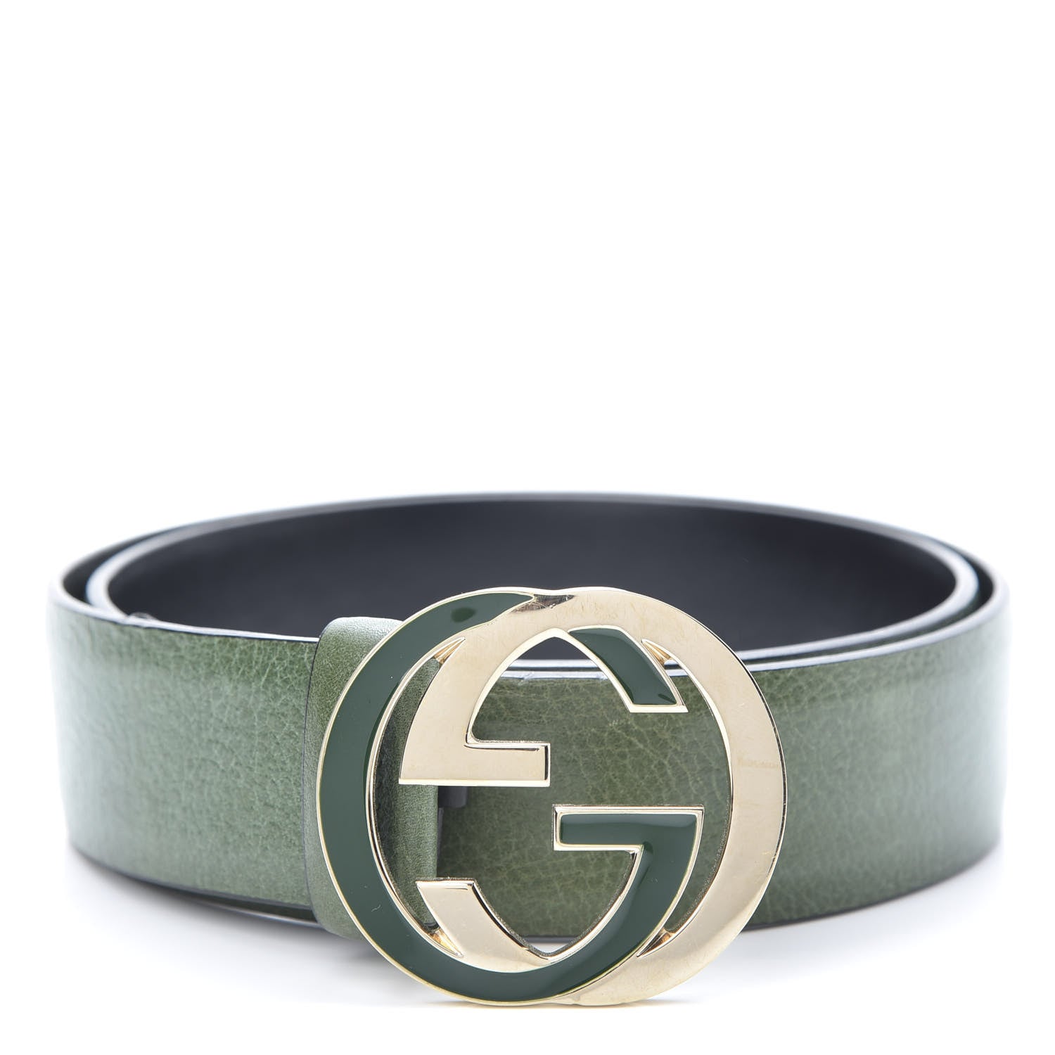 Gucci Calfskin Interlocking G Belt 85 34 Green 1 of 8