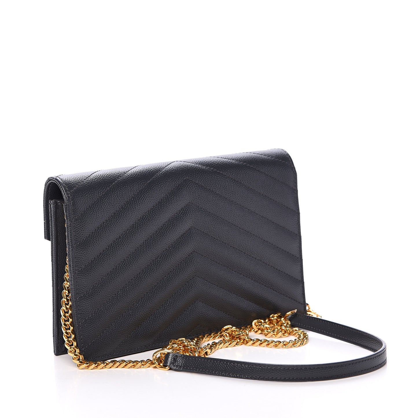 Grain De Poudre Matelasse Chevron Monogram Envelope Chain Wallet Smog