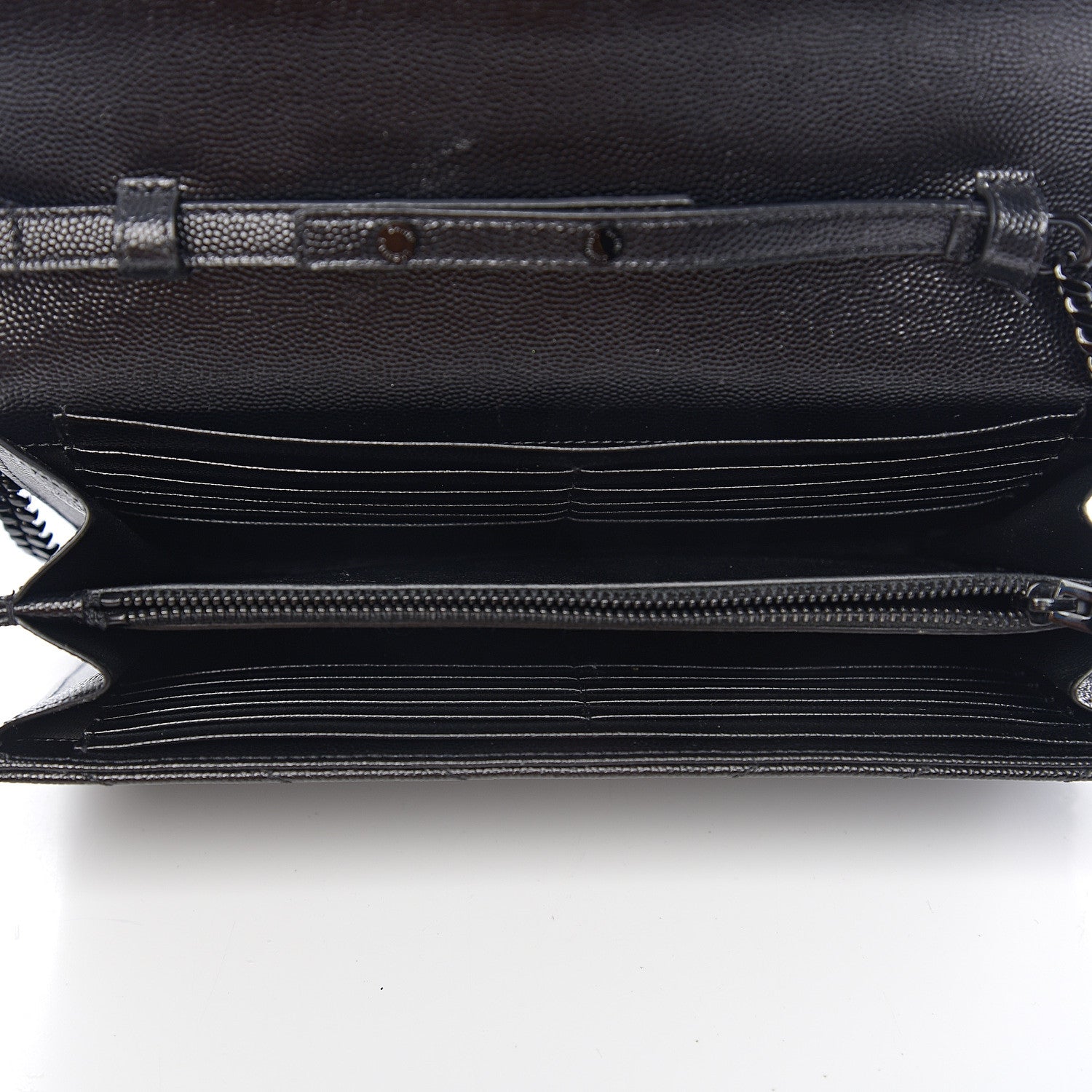 Saint Laurent Grain De Poudre Matelasse Chevron Monogram Chain Wallet Black 4 of 11