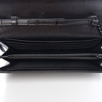 Saint Laurent Grain De Poudre Matelasse Chevron Monogram Chain Wallet Black 4 of 11