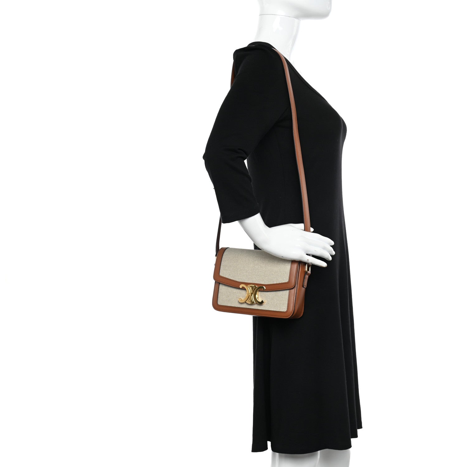 Celine Textile Natural Calfskin Teen Triomphe White Tan 2 of 11
