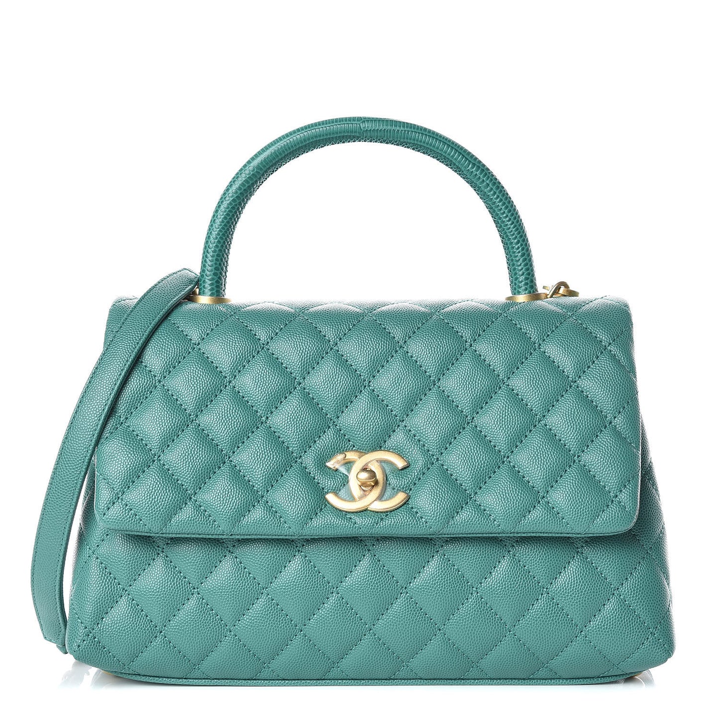 Caviar Lizard Quilted Small Coco Handle Flap Green
