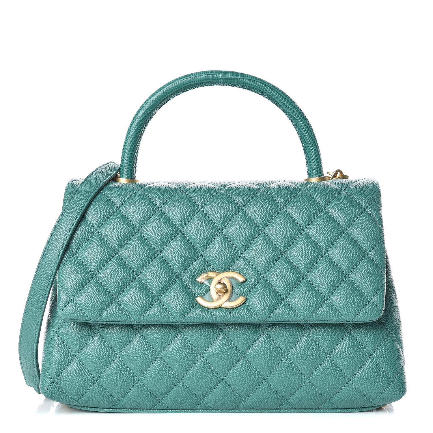 Chanel Caviar Lizard Quilted Small Coco Handle Flap Green 1 of 10