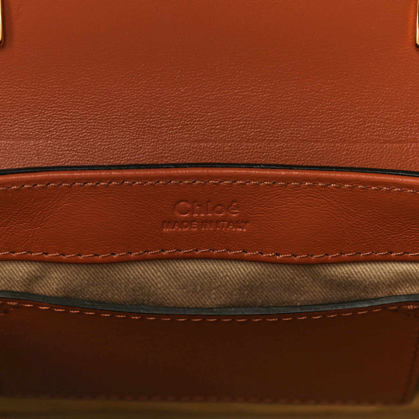Calfskin Crocodile Embossed Mini C Double Carry Chestnut Brown