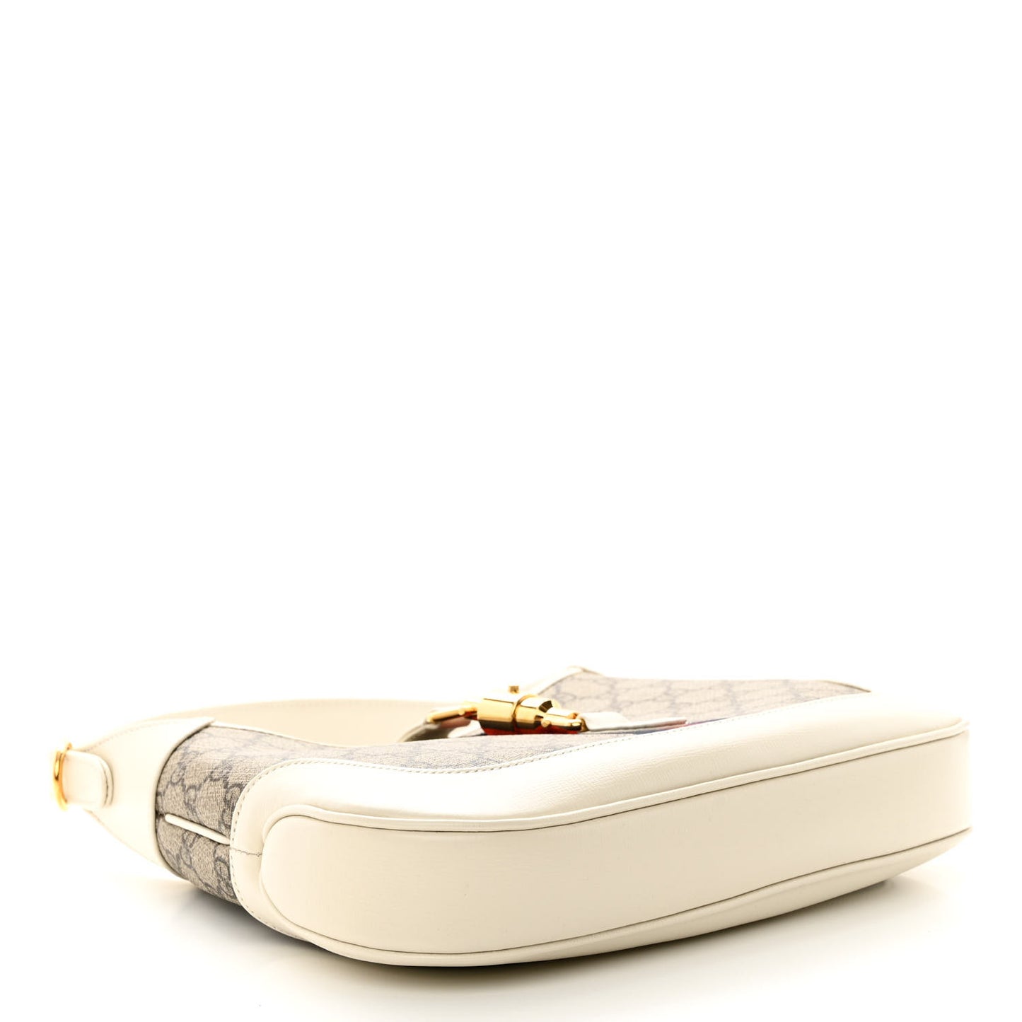 GG Supreme Monogram Azalea Calfskin Web Small Jackie 1961 Hobo Beige Ebony Mystic White