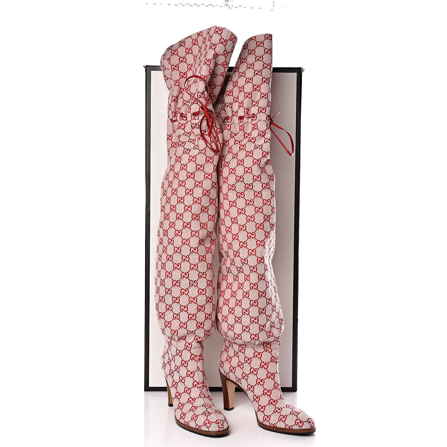 Gucci Monogram Over The Knee Boots 39.5 Gardenia Hibiscus Red 7 of 7