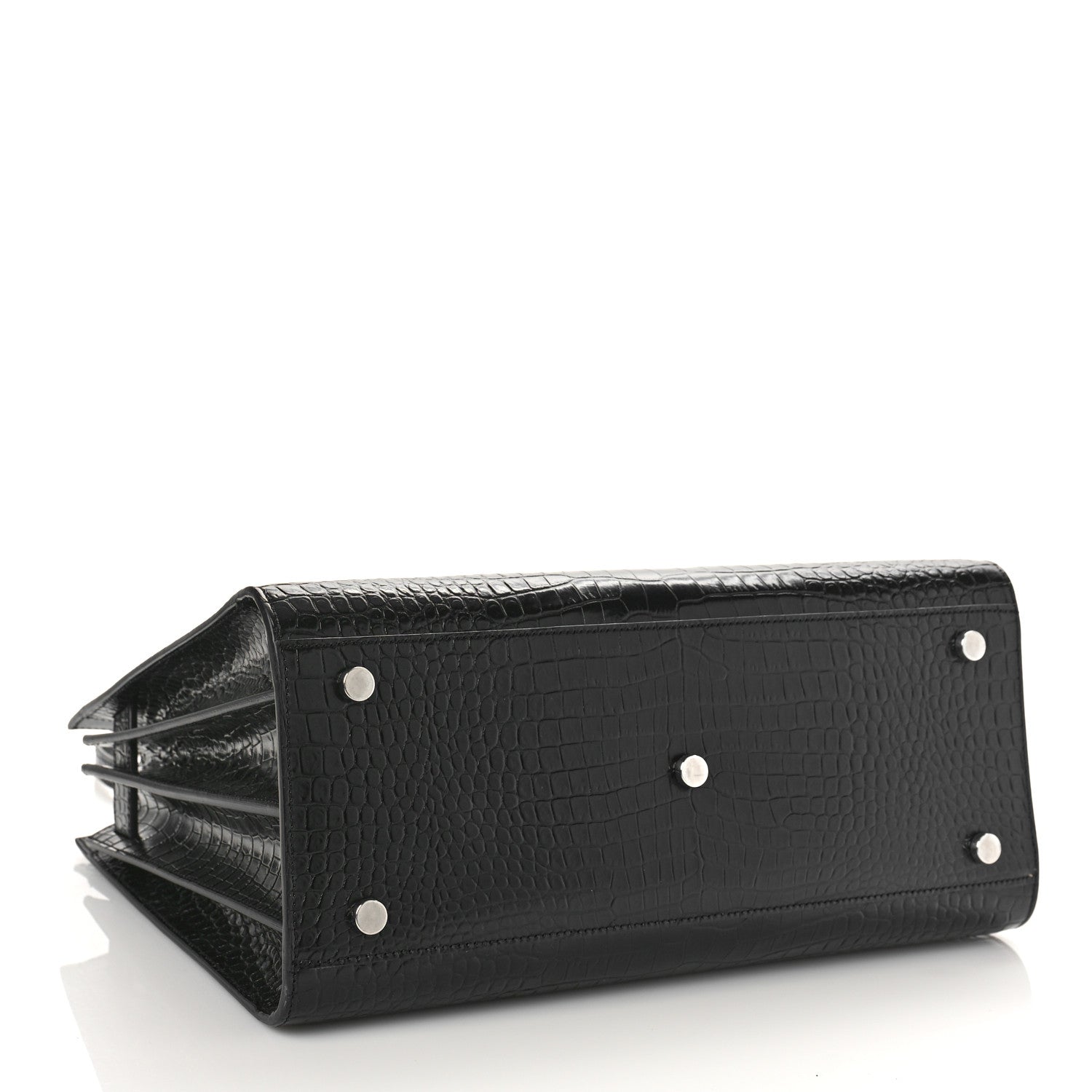 Saint Laurent Calfskin Crocodile Embossed Small Sac de Jour Black 5 of 11
