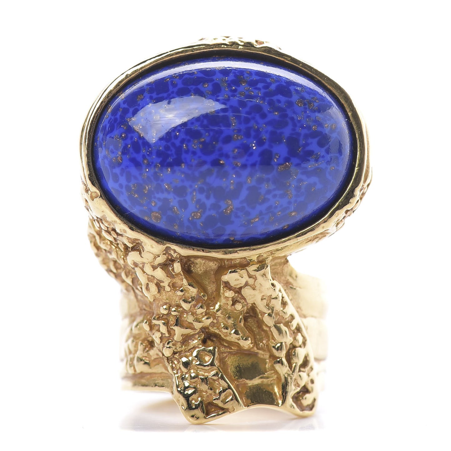 Glass Cabochon Arty Ovale Ring 6 Gold Lapis