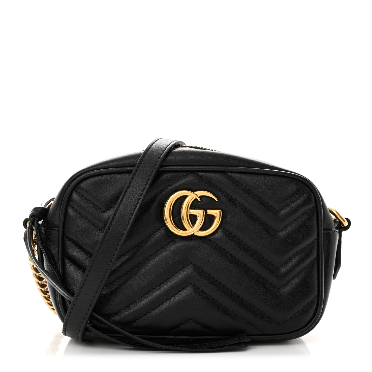 Gucci Calfskin Matelasse Mini GG Marmont Chain Shoulder Bag Black 1 of 18
