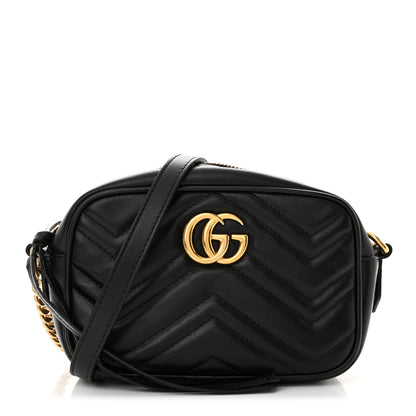 Gucci Calfskin Matelasse Mini GG Marmont Chain Shoulder Bag Black 1 of 18