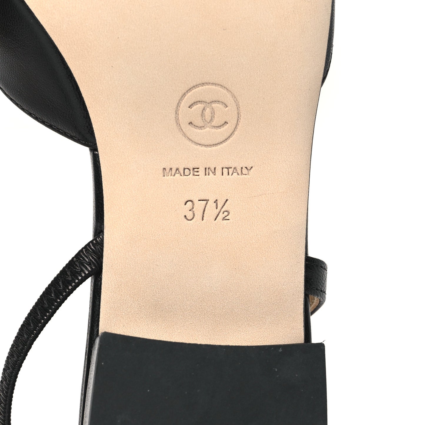 Goatskin Grosgrain Cap Toe CC Slingback Flats 37.5 Black