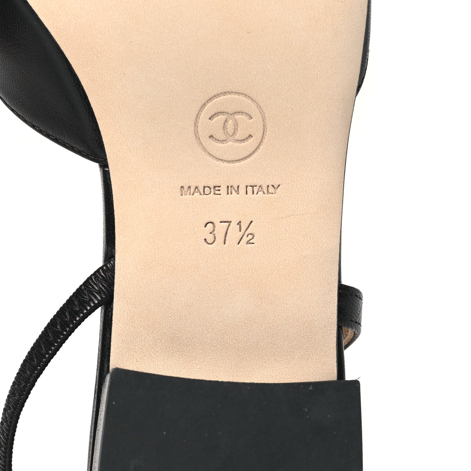 Chanel Goatskin Grosgrain Cap Toe CC Slingback Flats 37.5 Black 6 of 9
