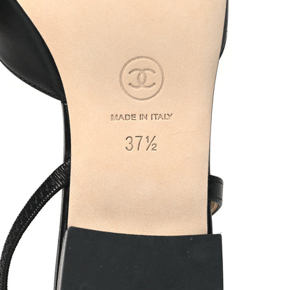 Chanel Goatskin Grosgrain Cap Toe CC Slingback Flats 37.5 Black 6 of 9