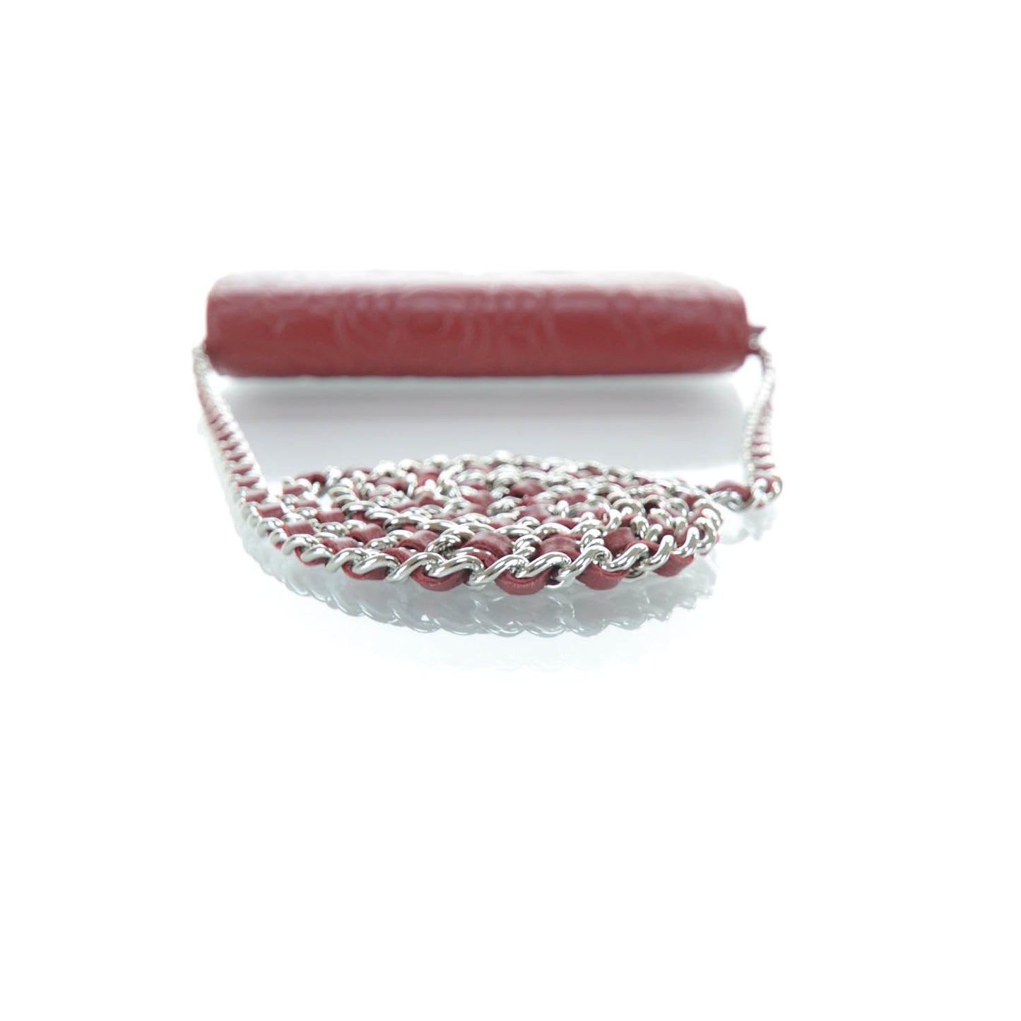Lambskin Camellia Wallet on Chain WOC Red