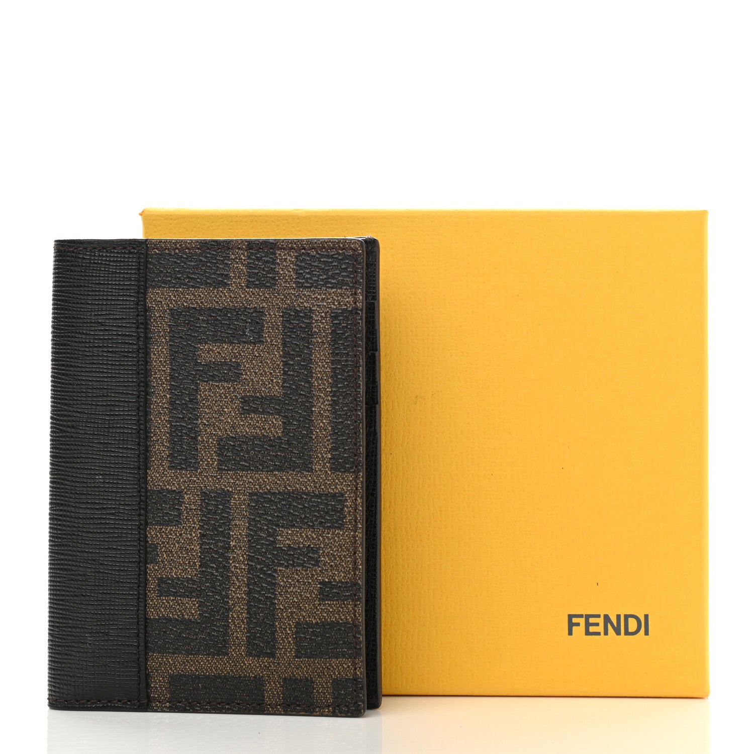 Fendi Zucca Spalmati Vitello Elite Double Fold Credit Card Case Tobacco Black 8 of 8