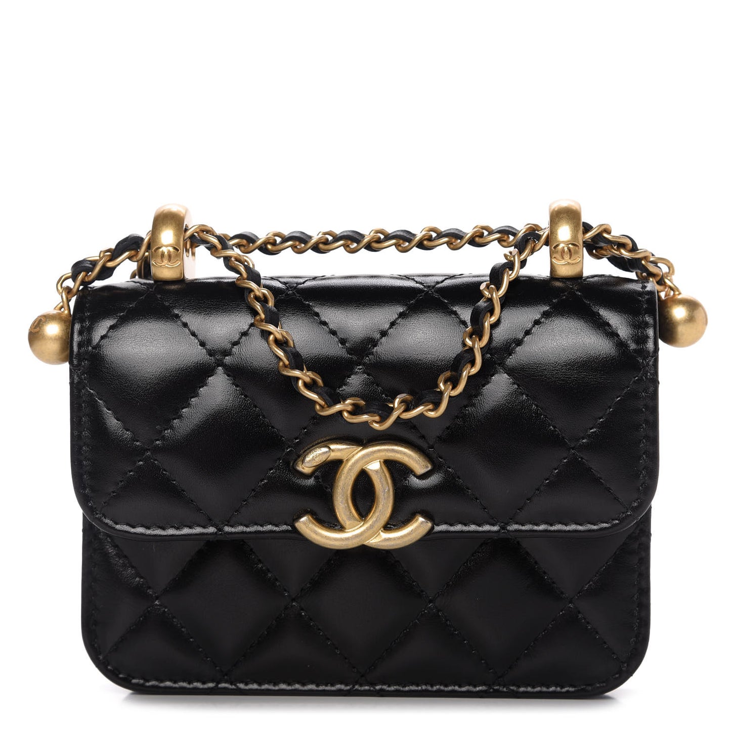 Calfskin Quilted Perfect Fit Coin Purse With Chain Black