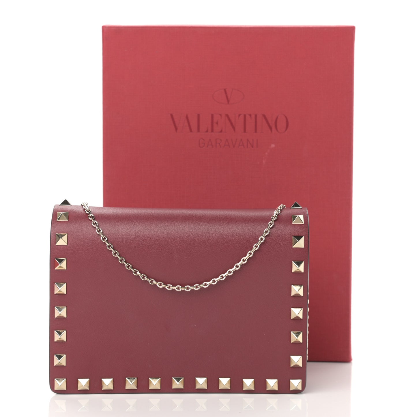 Calfskin Rockstud Wallet on Chain Camelia