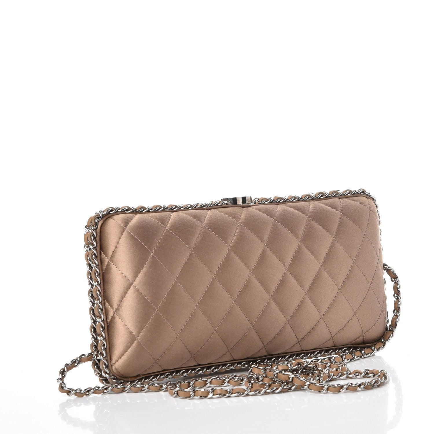 Chanel Satin Quilted Chain Around Clutch Beige 3 of 9