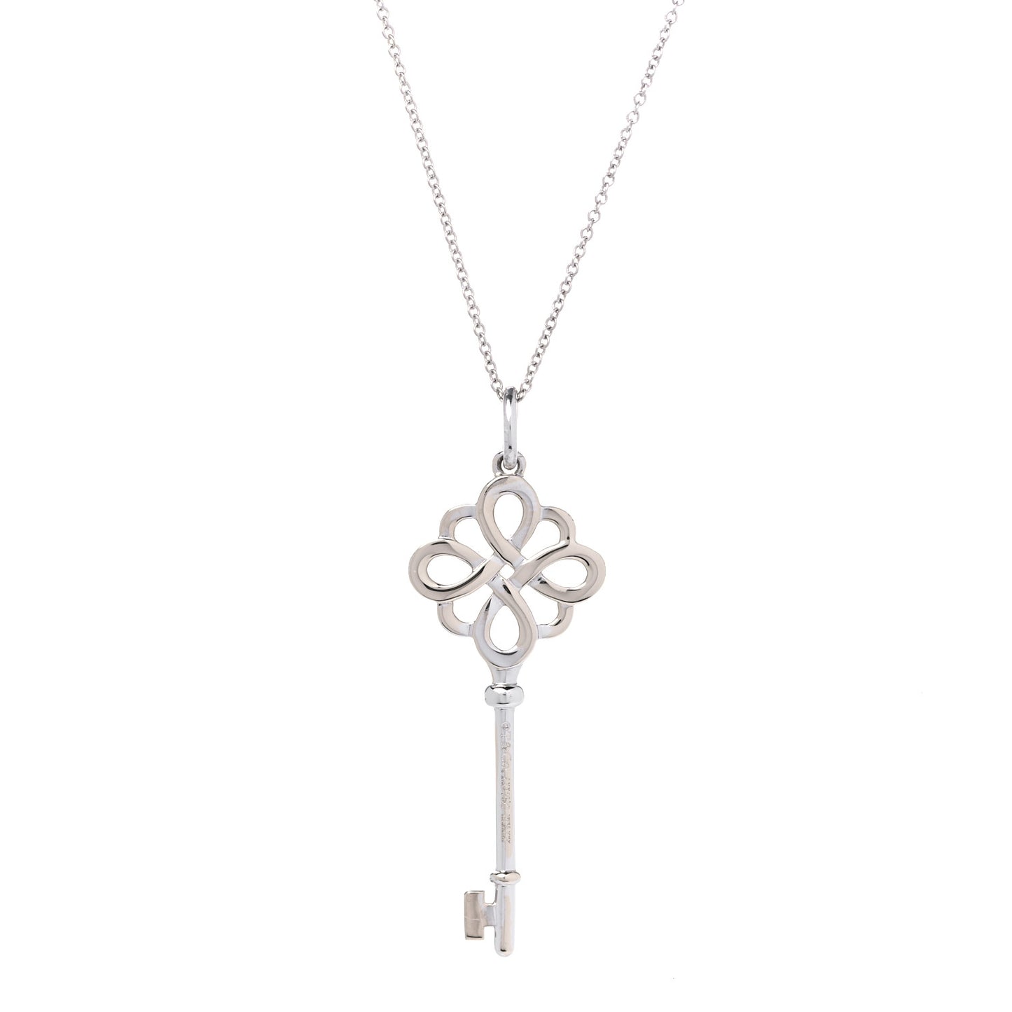 18K White Gold Diamond Knot Key Pendant Necklace