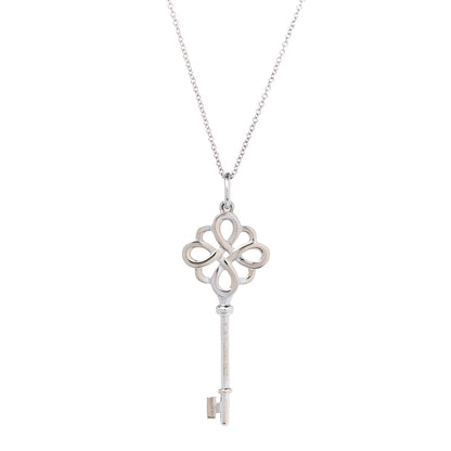 Tiffany 18K White Gold Diamond Knot Key Pendant Necklace 3 of 6
