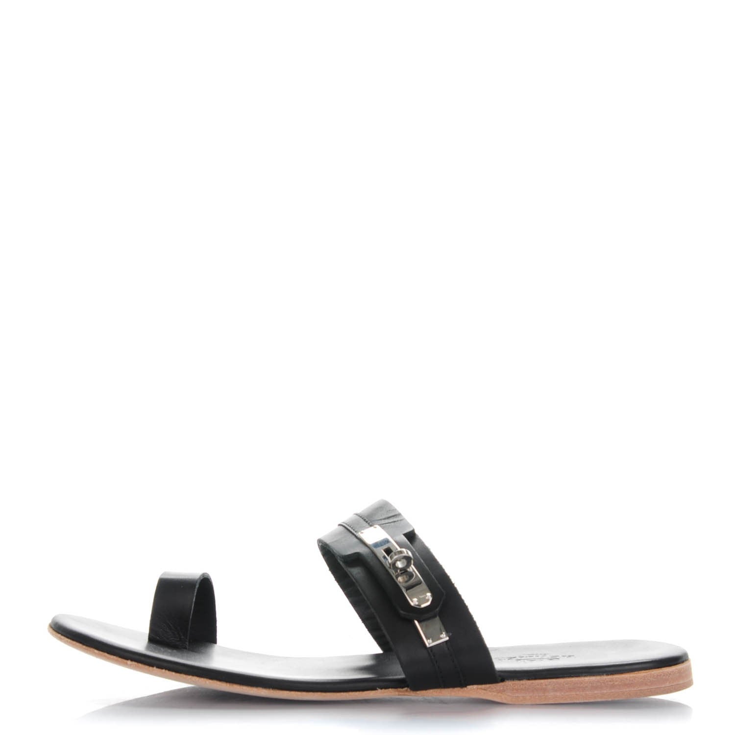 Hermes Lambskin Quasar Sandals 38 Black 1 of 7