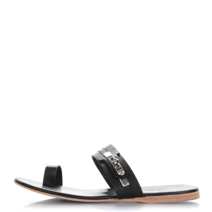 Hermes Lambskin Quasar Sandals 38 Black 1 of 7