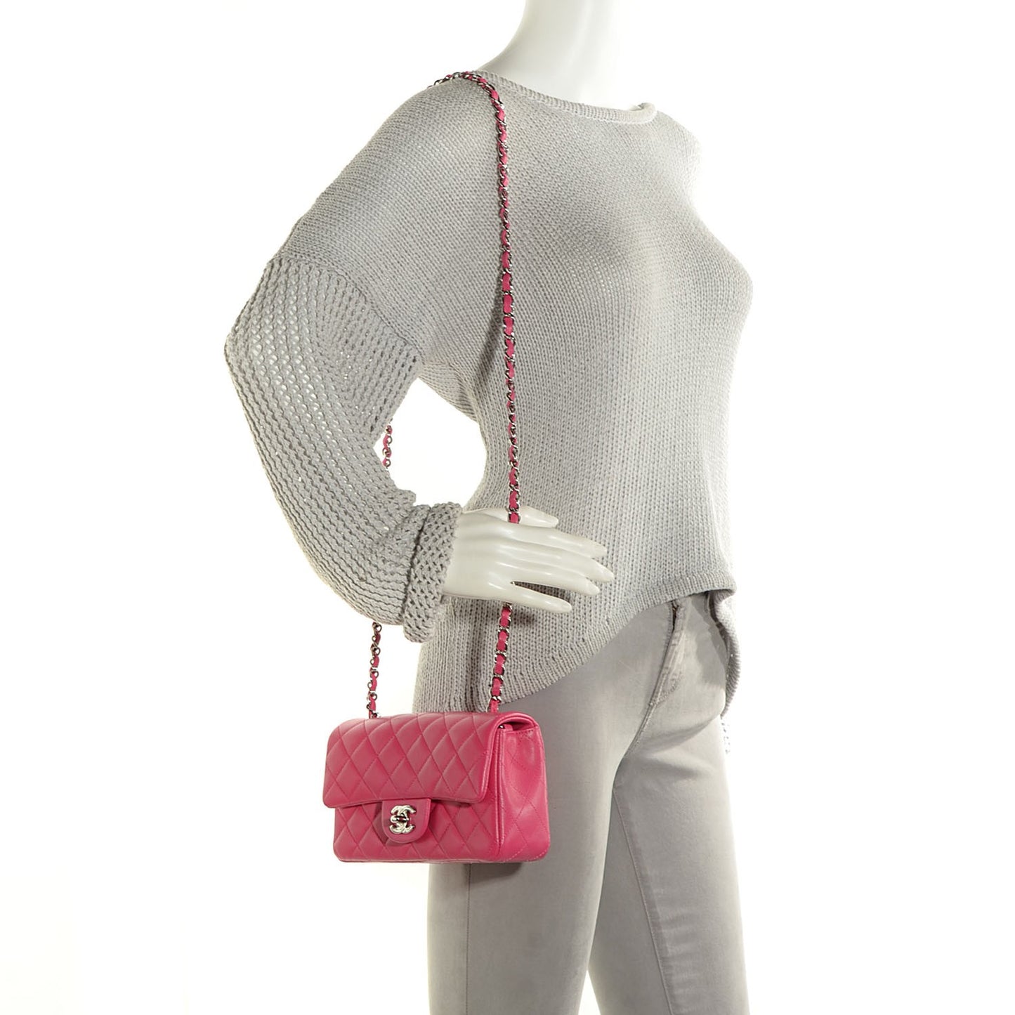 Lambskin Quilted Mini Rectangular Flap Dark Pink