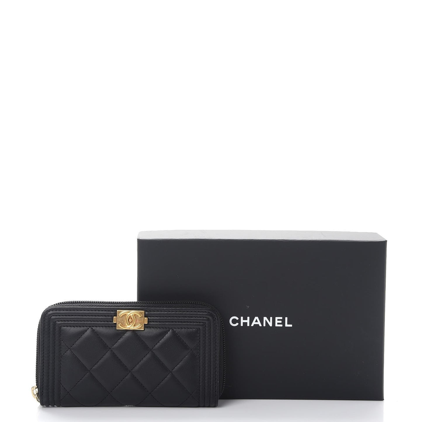 Lambskin Quilted Small Boy Zip Around Wallet Black