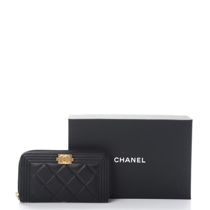 Chanel Lambskin Quilted Small Boy Zip Around Wallet Black 9 of 9