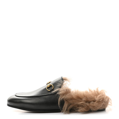 Gucci Calfskin Fur Womens Princetown Slippers 37.5 Black 1 of 8
