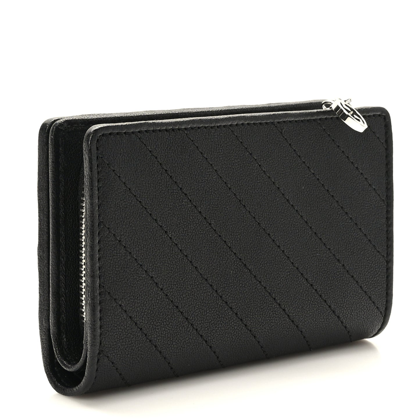 Sakai Be Green Calfskin Diagonal Stitched Blondie Travel Wallet Black