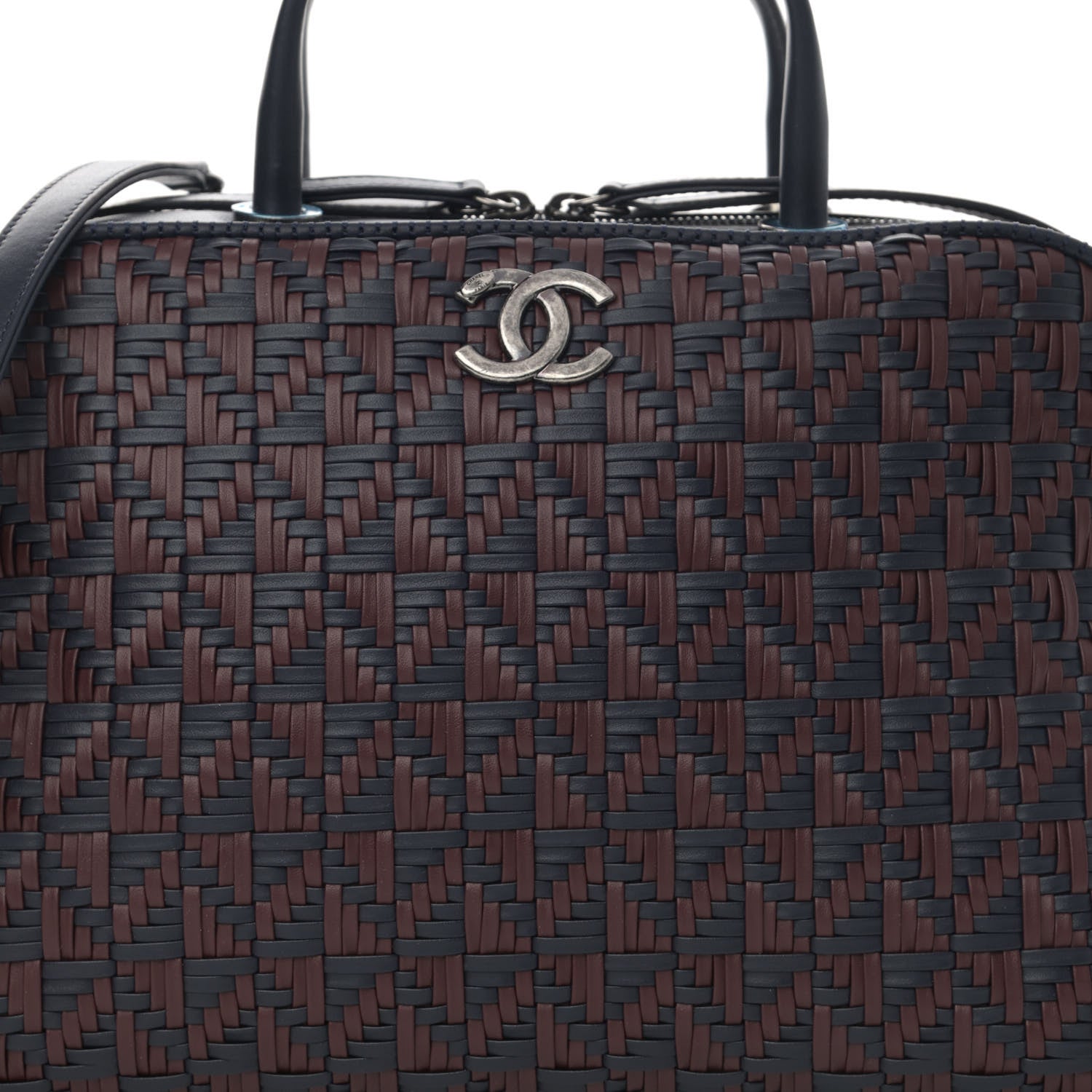Chanel Calfskin Woven Bowling Bag Navy Blue 8 of 11
