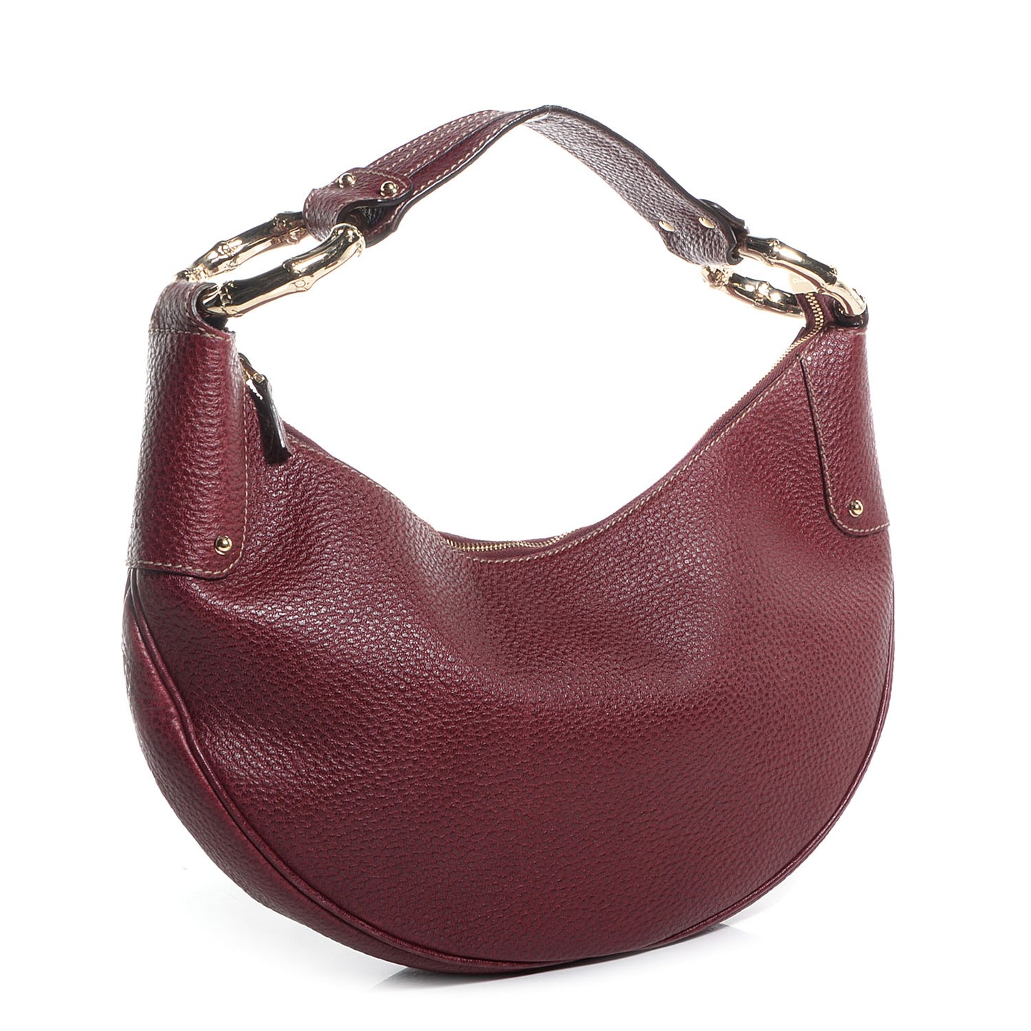 Leather Half Moon Bamboo Ring Hobo Dark Red