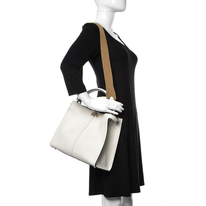 Fendi Vitello Seta Glazed Fabric FF 1974 Medium Peekaboo X-Lite White Ice Mogano Panna 2 of 9