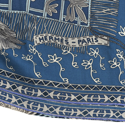 Hermes Cashmere Silk Cavaliers du Caucase Shawl 140 Bleu Gris Parme 2 of 4