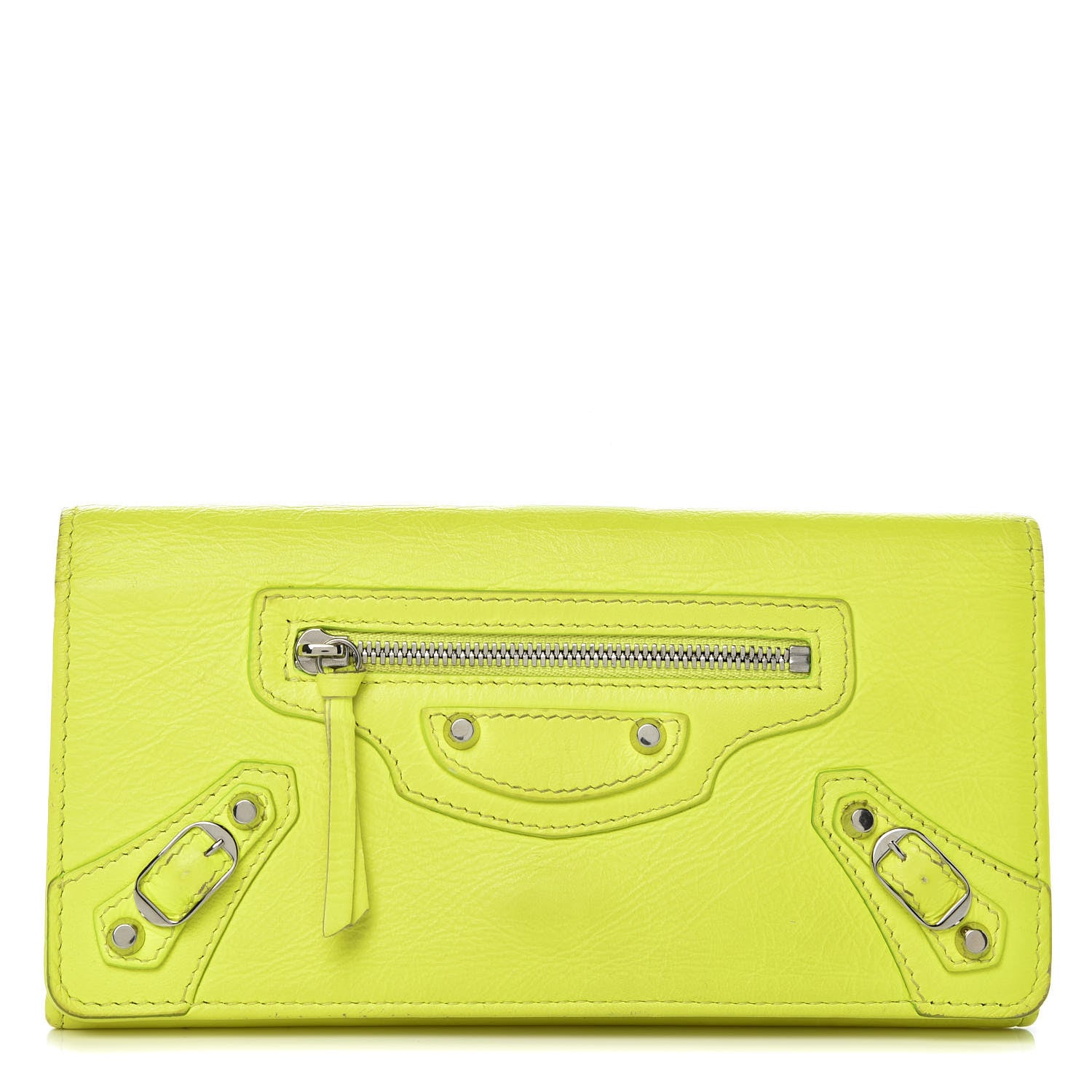 Balenciaga Agneau Classic Silver Hardware Money Wallet Jaune Fluo 1 of 15