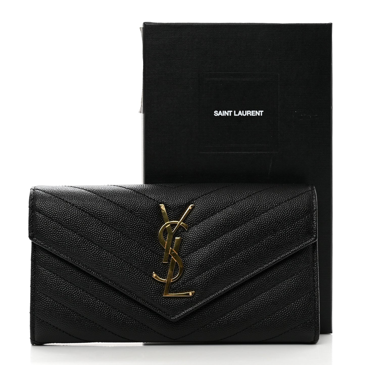 Grain De Poudre Matelasse Chevron Monogram Flap Wallet Black