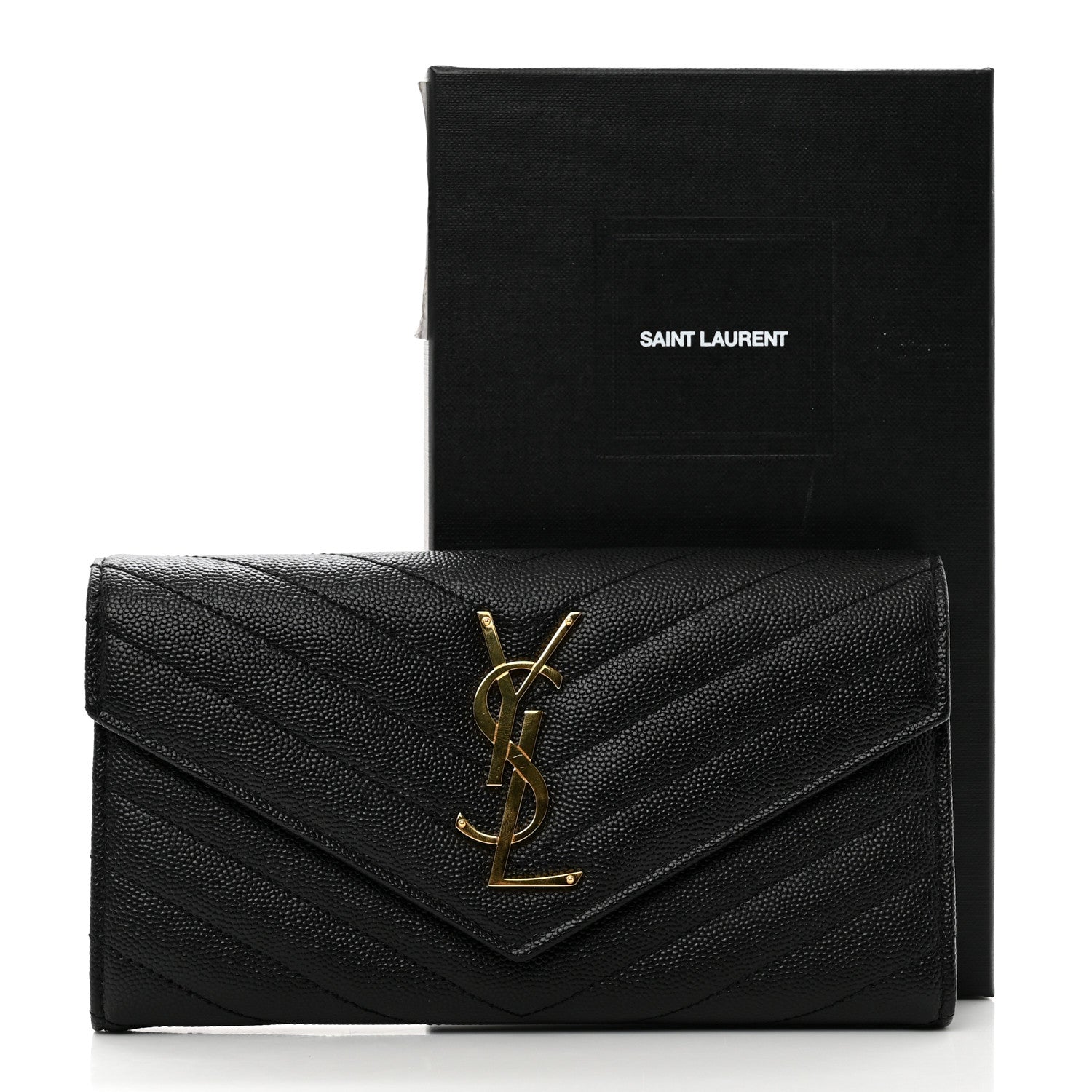 Saint Laurent Grain De Poudre Matelasse Chevron Monogram Flap Wallet Black 7 of 7