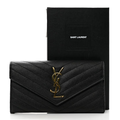 Saint Laurent Grain De Poudre Matelasse Chevron Monogram Flap Wallet Black 7 of 7