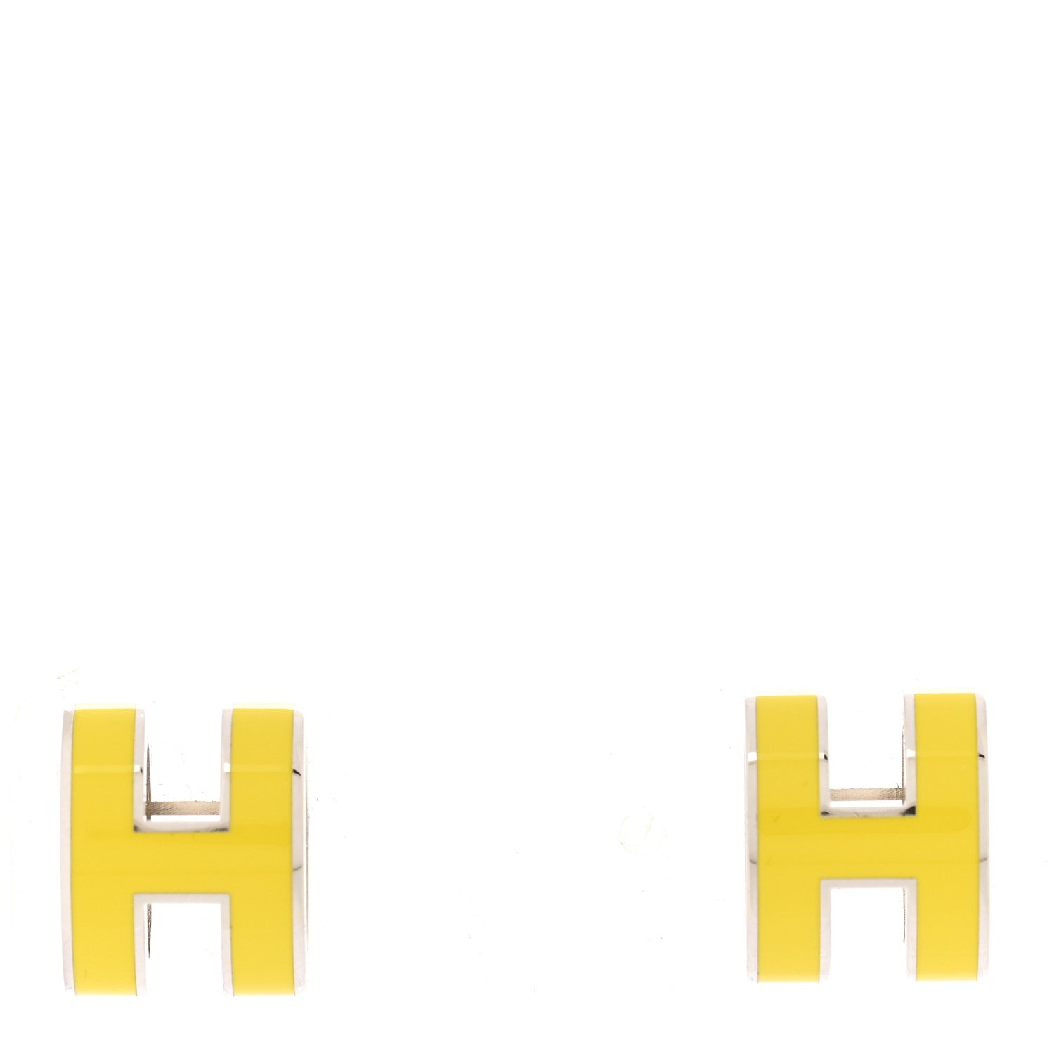 Hermes Palladium Lacquered Mini Pop H Earrings Jaune Sature 1 of 5
