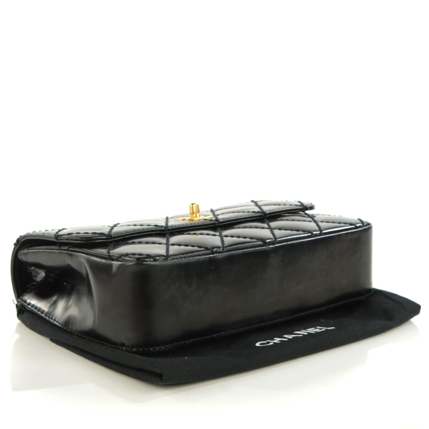 Glazed Calfskin Quilted Medium Single Flap Black