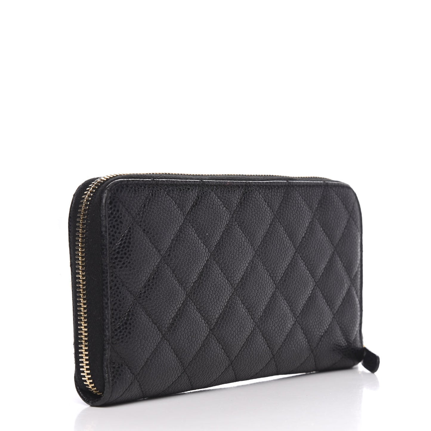 Caviar Quilted Large Gusset Zip Around Wallet Black