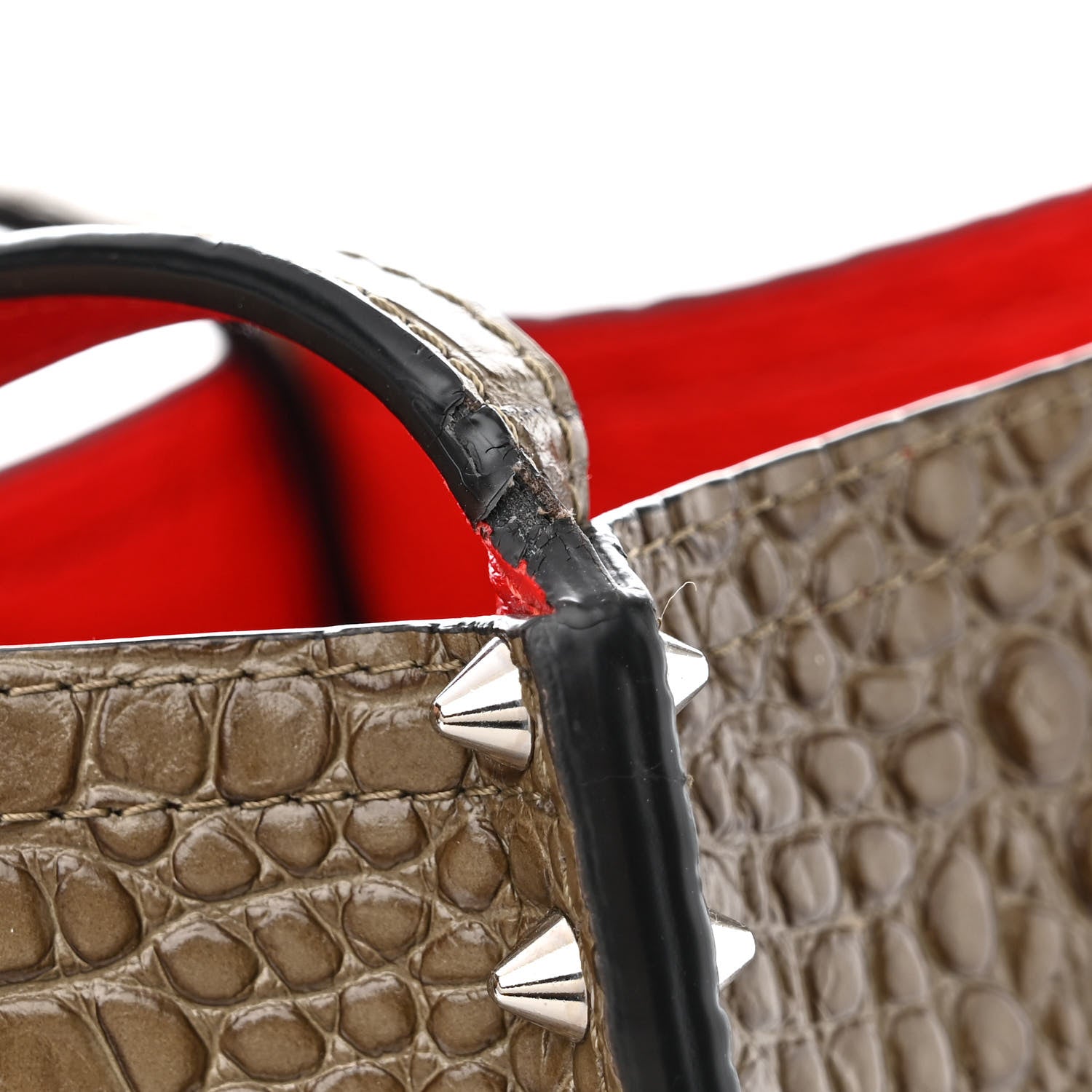 Christian Louboutin Crocodile Embossed Calfskin Spiked Large Cabarock Shopper Tote Silex 11 of 12