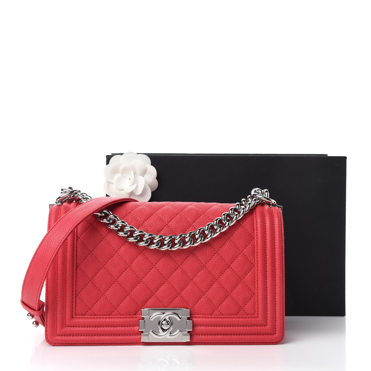 Chanel Caviar Quilted Medium Boy Flap Light Red 11 of 11