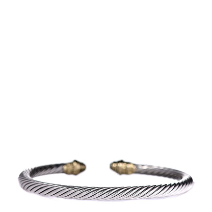 David Yurman Sterling Silver 18K Yellow Gold Diamond 4mm Cable Kids Bracelet 3 of 5