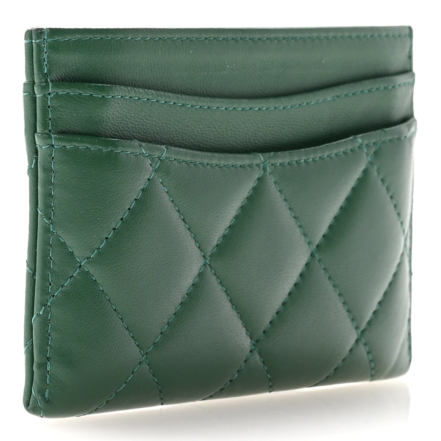 Lambskin Quilted Card Holder Green