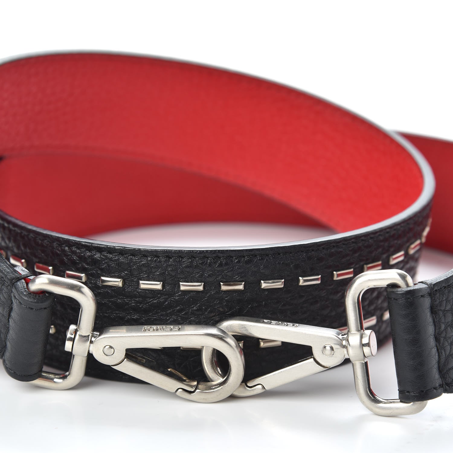 Fendi Cuoio Romano Metal Stitch Strap You Black Red 3 of 4