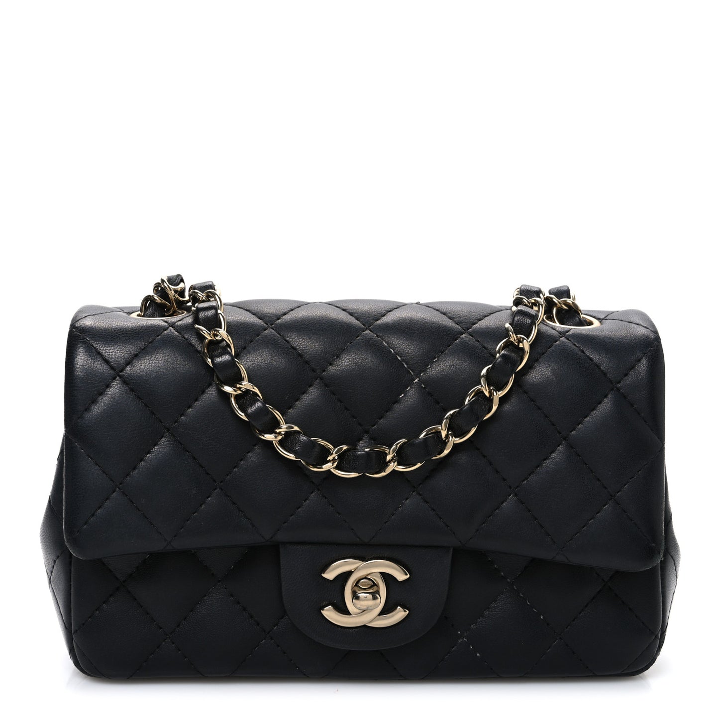 Lambskin Quilted Mini Rectangular Flap Black
