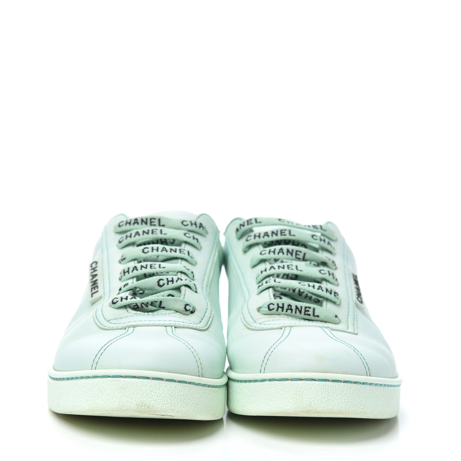 Chanel Calfskin CC Womens Weekender Lace Up Sneakers 38 Light Green 4 of 7